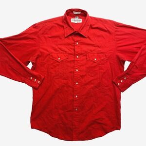 VINTAGE Ranchwear Shirt Mens 16.5 /35 Red Long Sleeve Button‎ Up Pearl Snap
